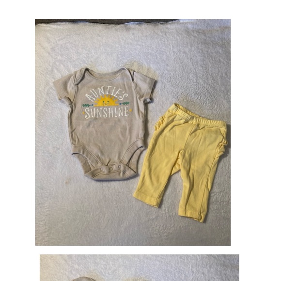 Old Navy 0-3 Months Auntie’s Sunshine Bodysuit and Yellow pants w/ ruffles - Picture 4 of 5